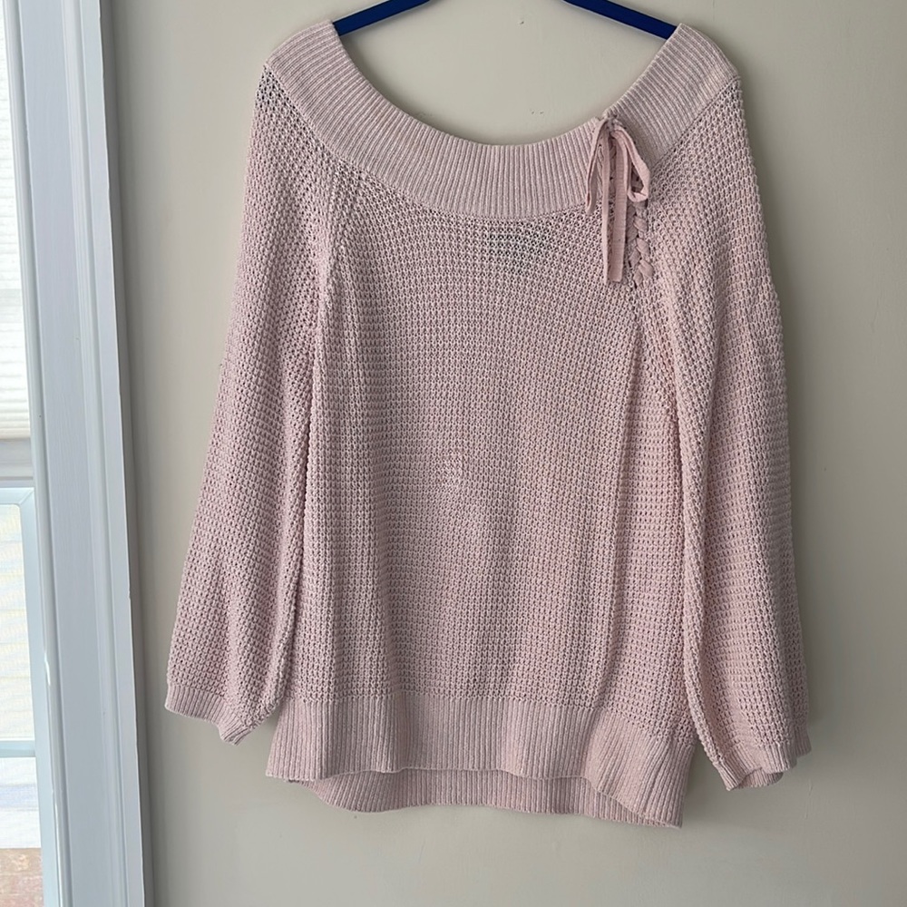Pink Express off the should sweater